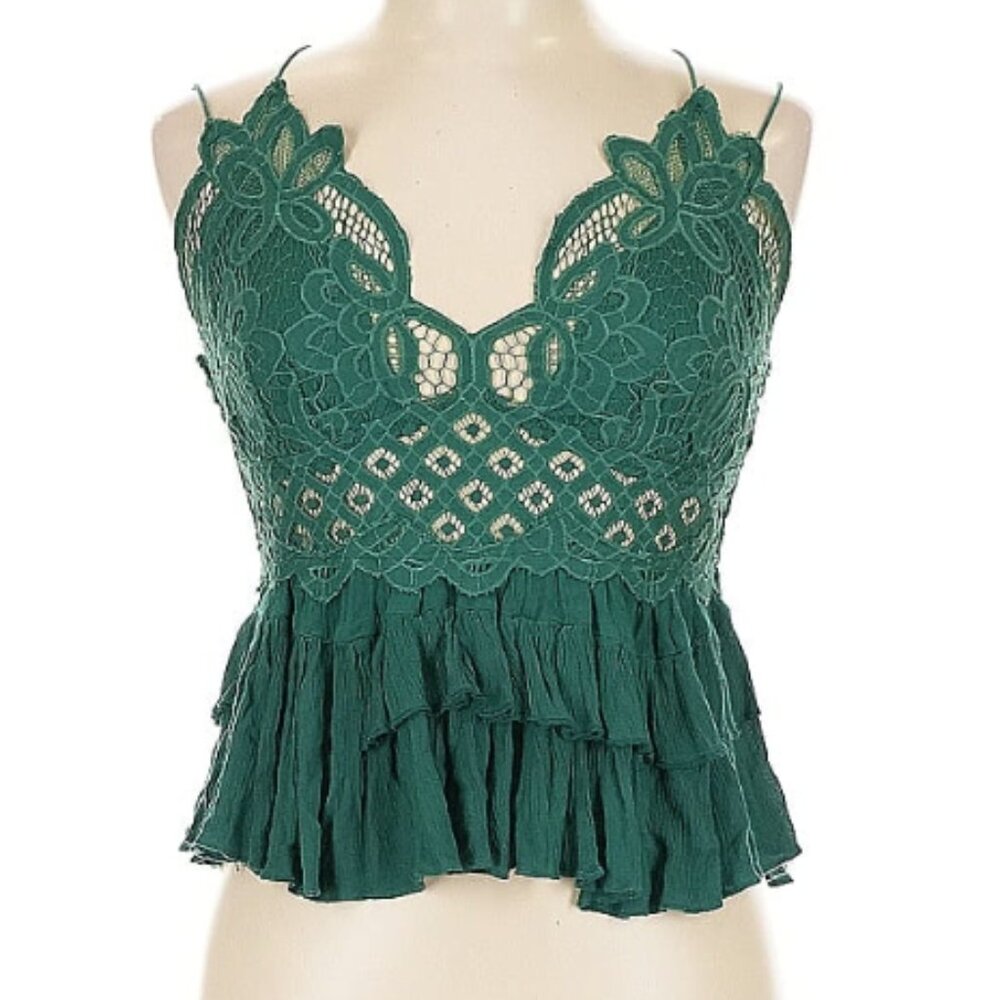 Free People Adele green lace bralette tank top, women's size large
